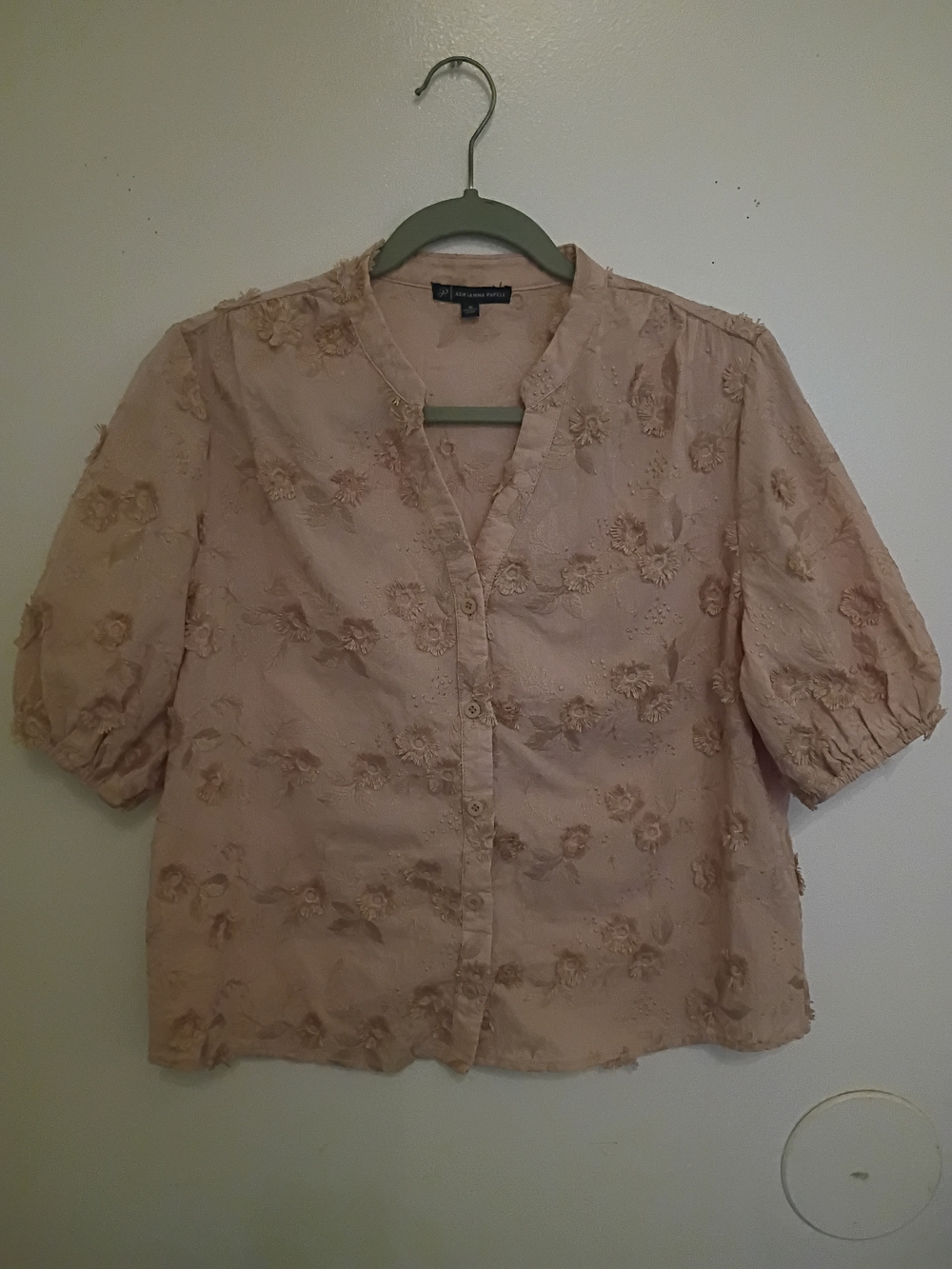 Adrianna Papell Dusty Pink Textured Floral 3D Blouse Sz M